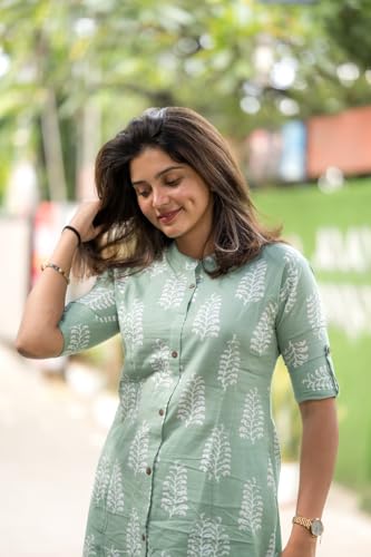 ANNI DESIGNER Womens Rayon Viscose A-Line Printed Kurta with Pant (KOPEK Green_S_Green_Small)