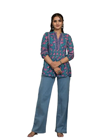 Varanga Women Floral Printed Drawstring Detail Kurti Lavender