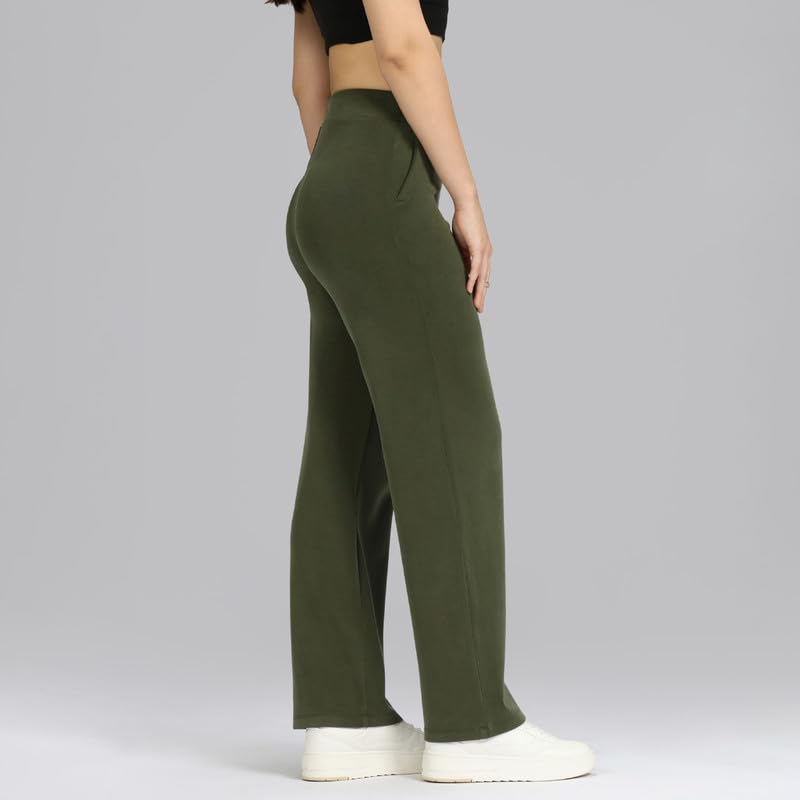 BlissClub Womens BareButter Straight Pants, High Rise, Straight fit,Pockets, Comfortable Waistband,Regular Variant Below 54