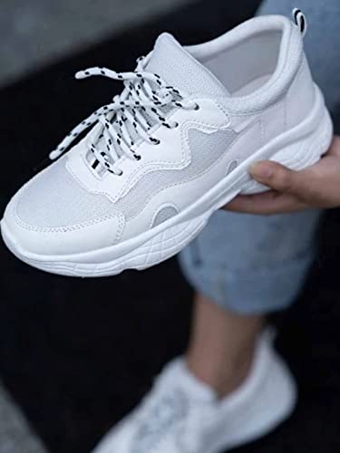 Shoetopia Womens Block Heel Sneakers White