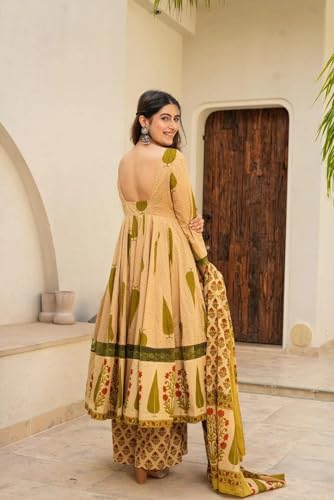 Wedani Rayon Printed Anarkali Kurta Set for Women Green