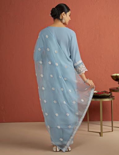 Kaari Rayon Staple 3 PCS Women Kurta Set (KAAAW26WSKD-82026_Jodhpur Blue