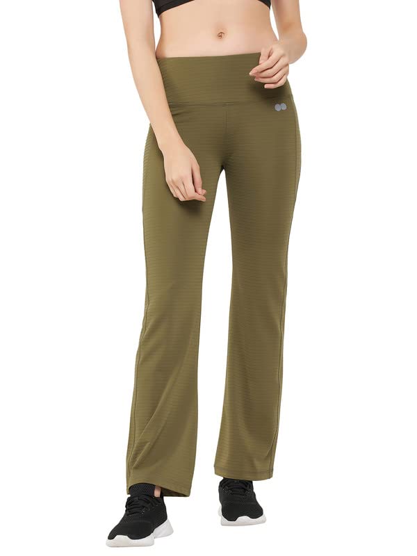 Clovia Womens Comfort-Fit High Waist Flared Yoga Pants (AB0090D17_Green_XXL)