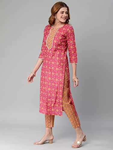 Gosriki Women'S Cotton Blend Traditional Straight Printed Kurta And Pant