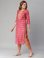 Gosriki Women'S Cotton Blend Traditional Straight Printed Kurta And Pant