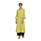 Fabindia Women Cambric Chikankari Long Kurta Cotton_S Green