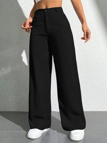 Toochki Women Straight Fit Spandex Blend Solid Trousers Black Color