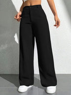 Toochki Women Straight Fit Spandex Blend Solid Trousers Black Color