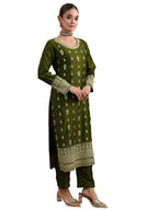 Libas Womens Embroidered Chinon Straight Kurta With Trousers and Dupatta