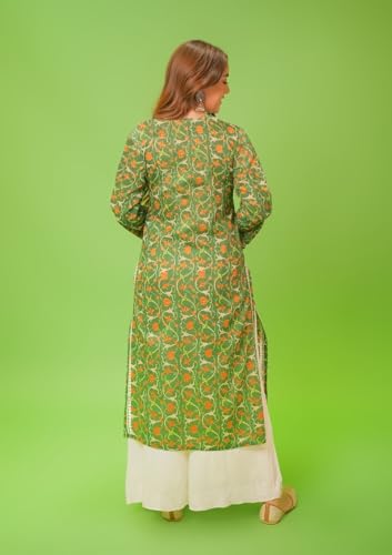 ANNI DESIGNER Womens Rayon Blend Straight Chikankari Embroidered Kurta (Nakusha Green_M_Green_Medium)