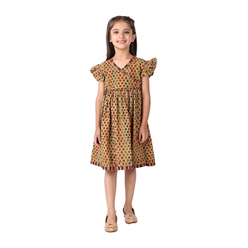 Fabindia Kids Cotton Printed Dress Beige_3-4Y
