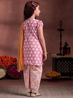 Libas Kids Womens Printed Cotton Straight Kurta With Salwar And Dupatta