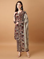 Pratham Blue Kurta Set For Women Cotton Blend Straight Printed Kurta Set For Women With Pant And Dupatta