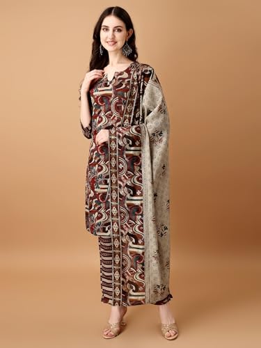 Pratham Blue Kurta Set For Women Cotton Blend Straight Printed Kurta Set For Women With Pant And Dupatta