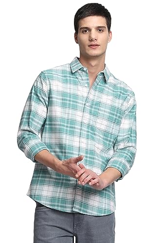 Dennis Lingo MenS Checks Green Spread Collar Casual Shirt (Dlmshw23015_Gn_Xxl)