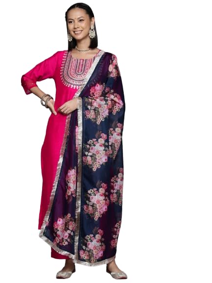 Varanga Women'S Fuchsia Embroidered Sequinned Kurta Set With Dupatta