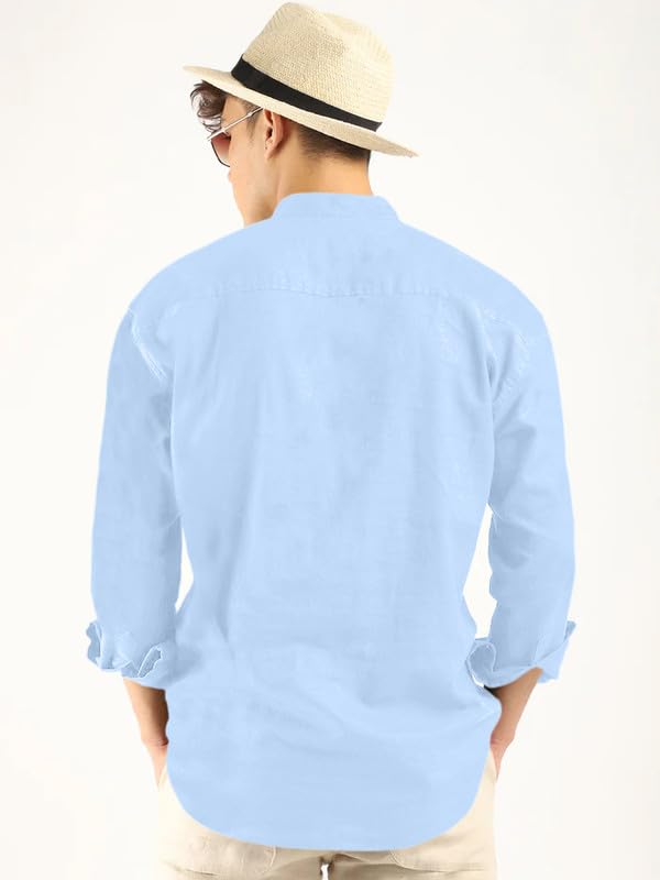 Macsivo MenS Cotton Polyester Blend Solid Regular Fit Full Sleeve Short Kurta Sky
