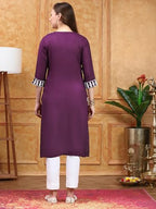 Ishin Women Purple Viscose Rayon Kurta