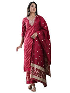 Libas Womens Woven Design Cotton Straight Kurta With Palazzos And Dupatta