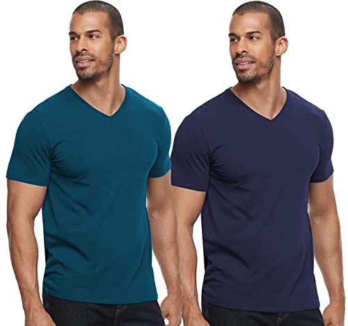 ADRO Mens V Neck Combo Plain Cotton T-Shirts_VCM2-PLN-NB-SB-2XL