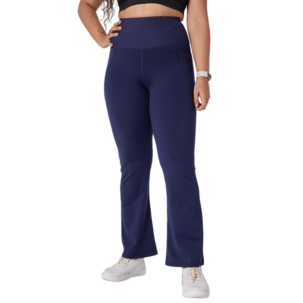 BlissClub Ultimate Flare Pants for Women Above 55 ft Tall | Ribbed Waistband, 4 Pockets | High Waist Trousers and Formal Pants 