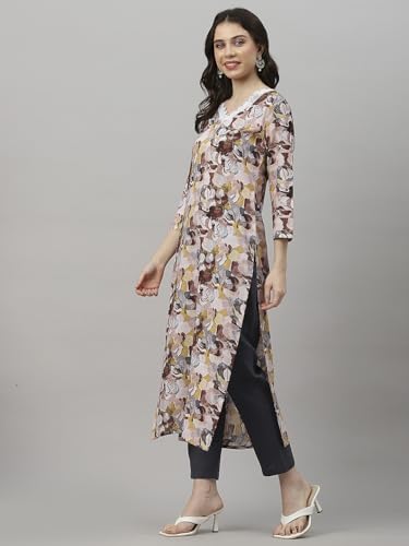 ANNI DESIGNER Womens Cotton Blend Straight Printed Kurta with Pant (SouthZ Wine_L_Wine_Large)
