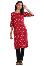 Aurelia Women'S Red Yarn Dyed Cotton Blend Straight Kurta (Size: Xl)-A15641-705505