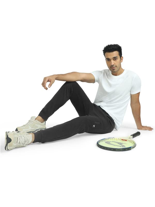 XYXX Mens Cotton Modal Joggers - Relaxed Fit, Antimicrobial, High Stretch, Sweat Absorbent Solid Ace Loungewear with Zippered P