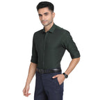 Turtle Men 100% Cotton Dark Green Dobby Slim Fit Full Sleeve Formal Shirt