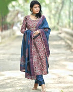 ANNI DESIGNER Womens Rayon Blend Straight Printed Kurta with Pant & Dupatta (Parimat Red_L_Red_Large)