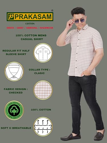 Mens Checkered Regular fit Cotton Casual Shirt Beige