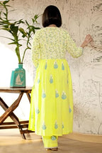 ANNI DESIGNER Womens Rayon Blend Anarkali Printed Kurta with Pant & Dupatta (Renu-Yellow-NW_XXL_Yellow_XX-Large)