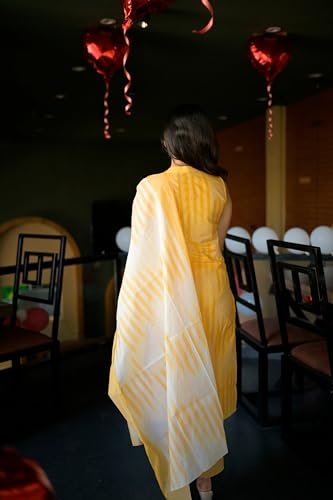 ANNI DESIGNER Womens Rayon Viscose Straight Printed Kurta with Pant & Dupatta (Dabiman Yellow_XL_Yellow_X-Large)