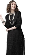 Ishin Women'S Viscose Rayon A-Line Embellished Kurta Kpm-12056_S_Black