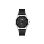 HUGO #First Men's Quartz Stainless Steel and Leather Strap Casual Watch, Color: Black (Model: 1530188)
