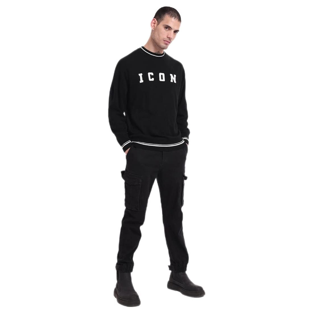 Bewakoof Mens Typography Oversized Fit Full Sleeve Round Neck Acrylic Sweater