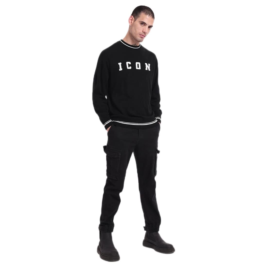 Bewakoof Mens Typography Oversized Fit Full Sleeve Round Neck Acrylic Sweater
