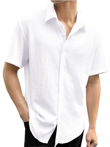 Tee Projekt Mens Popcorn Shirt Texture Pattern Mens Casual Shirt Half Sleeves Goa Beach Summer Shirt White