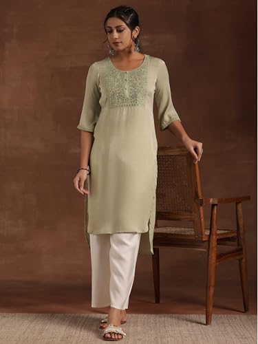 Libas WomenS Polyester Yoke Design Straight Kurta (29205 Green