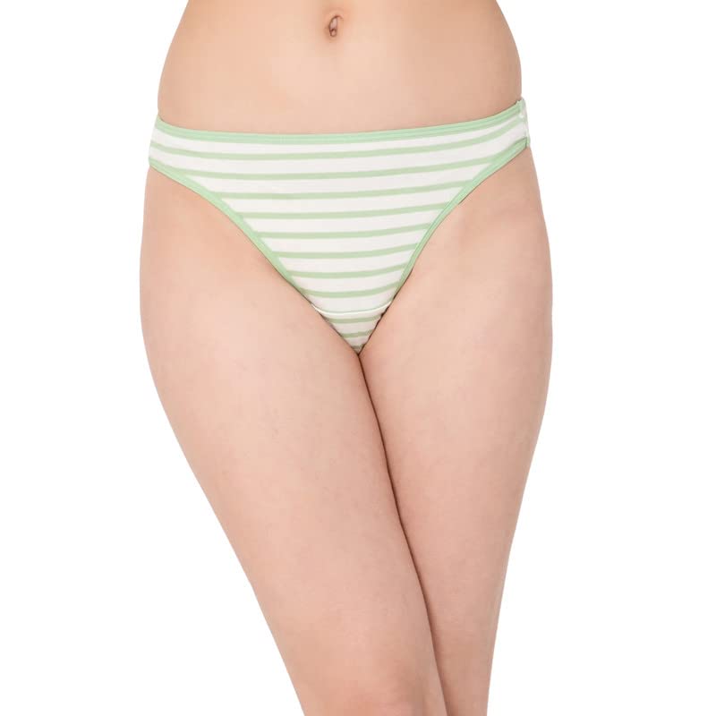 Clovia Womens Cotton Low Waist Striped Thong (PN1481D11_Green_S)