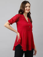 Toochki Womens Red Georgette Solid High Low Western Top | Winter Top | Western Top | Top for Women | Latest Women Top | Trendy
