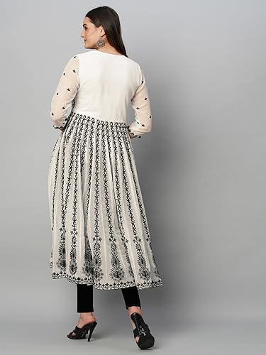 ANNI DESIGNER Womens Cotton Blend Anarkali Chikankari Embroidered Kurti (Dori Kali White_S_White_Small)
