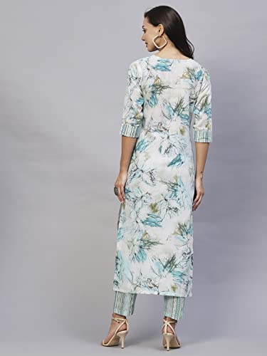 ANNI DESIGNER Womens Cotton Blend Straight Floral Printed Kurta and Pant (PS-RAMA-Green-SM_XXL_Green_XX-Large)
