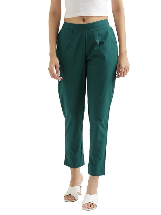 DIGITAL SHOPEE Womens Regular Fit Casual PantsGreen |L
