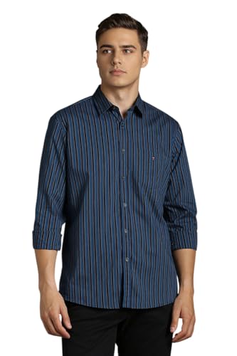 Louis Philippe Men Blue Stripe Full Sleeves Casual Shirt