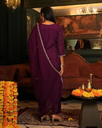 ANNI DESIGNER Womens Rayon Blend Straight Embroidered Kurta with Pant & Dupatta (ARJU Wine_S_Wine_Small)