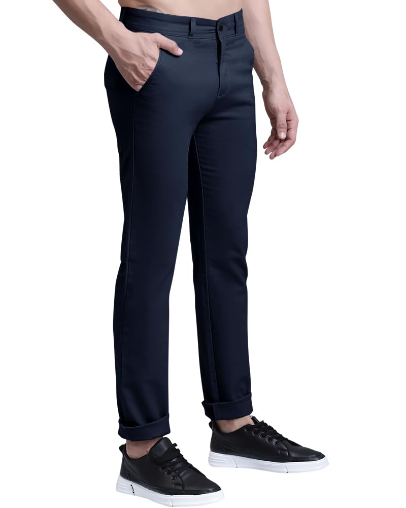 Noble Monk Mens Solid Regular Fit Formal Pant Navy Blue
