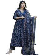 ANNI DESIGNER Womens Rayon Blend Printed Anarkali Kurta with Pant & Dupatta (AMPM Blue_XXL_Blue_XX-Large)