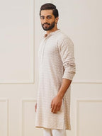 Jompers Mens Beige Sequin Embroidered Pure Cotton Kurtas (Beige, M)