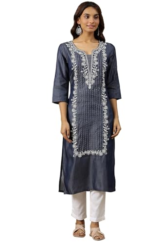 Aurelia WomenS Solid Straight Pure Cotton Kurta | Lightweight Round Neck Kurta For Women Cotton | Yarn Dyed Kurta For Women | So